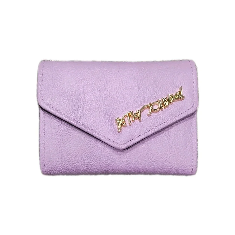 Vintage Retired Betsey Johnson Trifold Faux Pebble‎ Leather Wallet Gold Spellout
